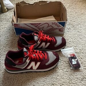 New Balance 574 Men's Burgundy and Gray Sneakers